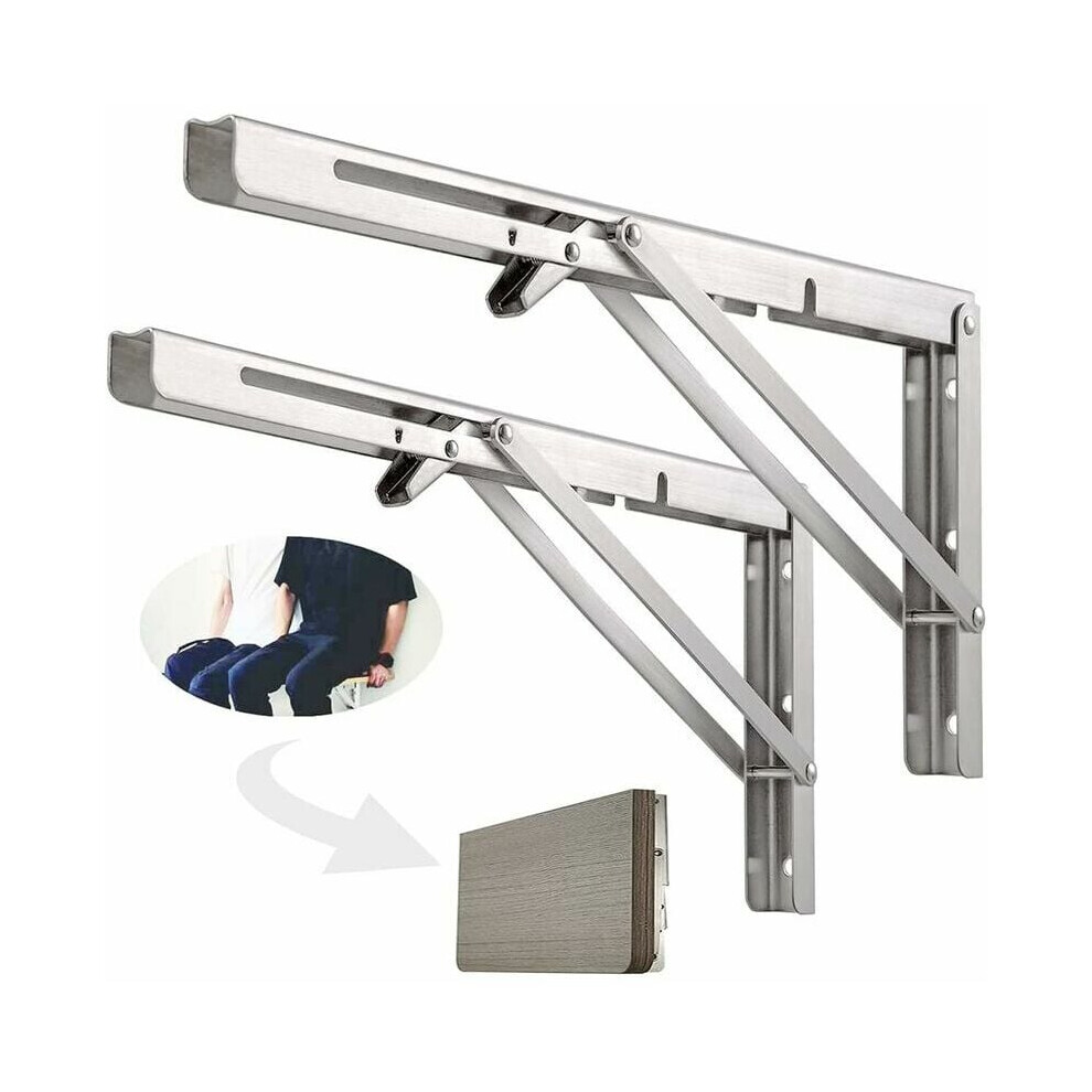 Folding Shelf Brackets, Wall Mounted Triangle Structure Heavy Duty Shelf Bracket For Garage Workshop, Space Saving Stainless Steel Collapsible Shelf B 9088527368460