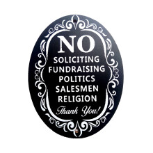 No Soliciting Plaque with High Contrast Colors, Quick Installation via Strong Adhesive Tape or Screws, Suitable for Home & Business Decoration, Durabl