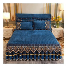 Winter bed skirt made of crystal velvet, gold lace, thickened cotton, short plush, nonslip (150x200cm) Ref: 9860