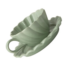 Ceramic Tea Cup and Saucer Set with Elegant Floral Design in Refreshing Spring Green for Coffee or Tea