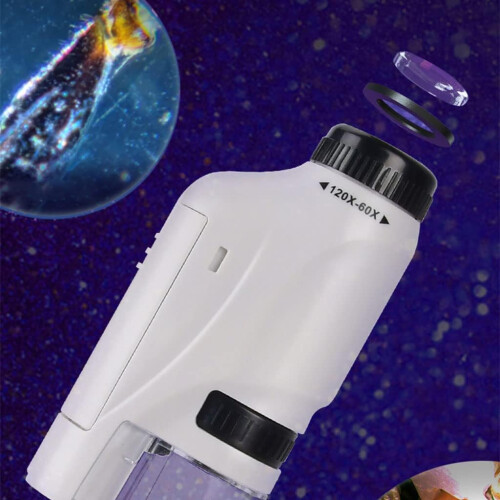 Pocket microscope with LEDlit handle, handheld microscopes, 60x120x, portable optics, smartphone connection, handheld microscopes blue 1