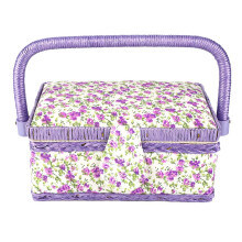 Large Floral Fabric Sewing Basket with Adjustable Handle for Threads, Tools and Accessories