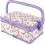 Large Floral Fabric Sewing Basket with Adjustable Handle for Threads, Tools and Accessories 2