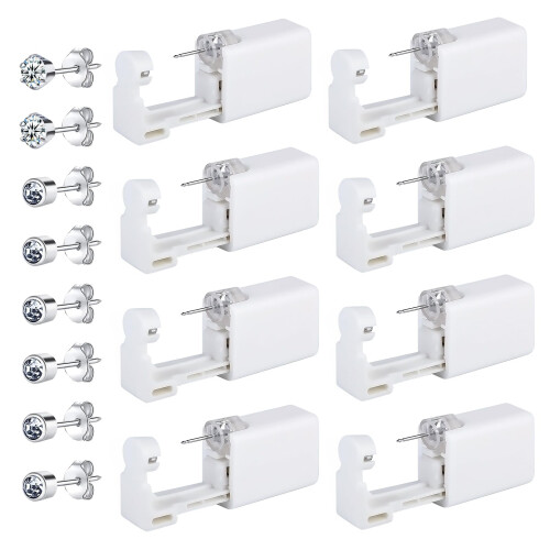 8 Piece Ear Piercing Set Piercing Gun Unit Tool with Stud Earrings (Diamond01)