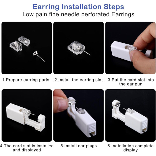 8 Piece Ear Piercing Set Piercing Gun Unit Tool with Stud Earrings (Diamond01) 2