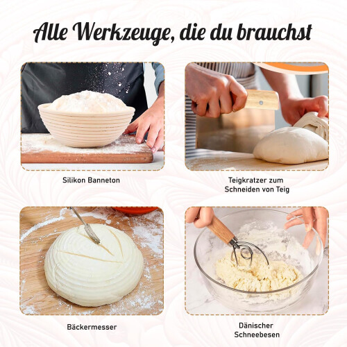 Bread Baking Set 8Piece  Includes 2 Proofing Baskets, Dough Scraper, Whisk, Knife, Brush 2