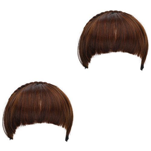 2Stk Stylishe Front Bangs Fake Hair Extensions Light Brown 2