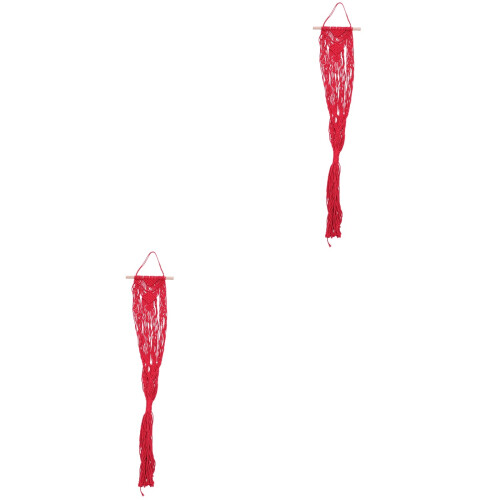 2Stk Handgewebter Roter Netzkorb Baumwollseil 2