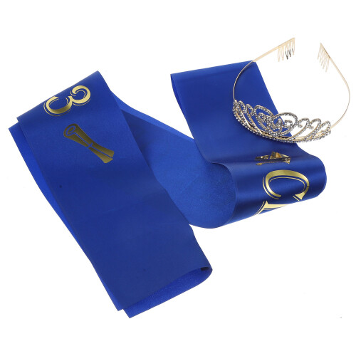 3Sets Polyester Abschluss-Schärpe & Krone Bunt Partyaccessoire Set 1