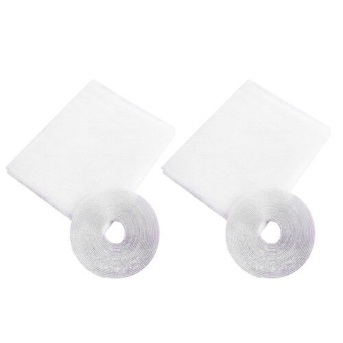 2Pcs White Mesh Curtain for Home Use with Adhesive Hook and Loop Strip