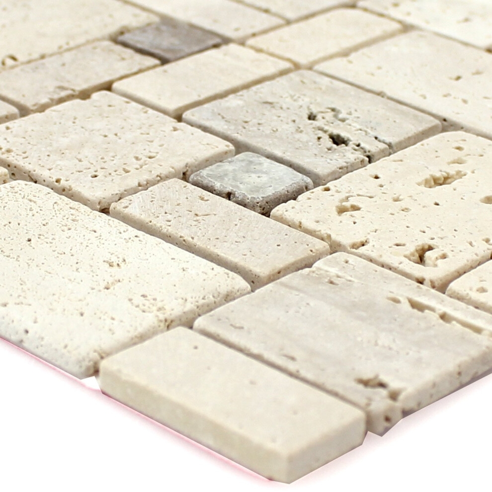 Lorenzo Natural Stone Travertine Mosaic Tiles Beige Selfadhesive Bathroom Border Wall 9412369343673