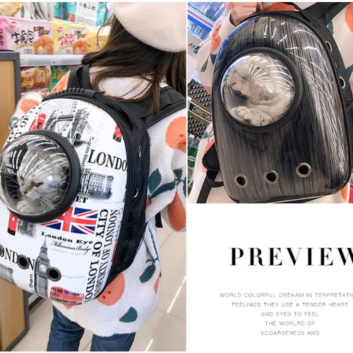 Cat Backpack Carrier with Space Capsule Design, Ventilated Hard Shell Pet Travel Backpack for Hiking 1