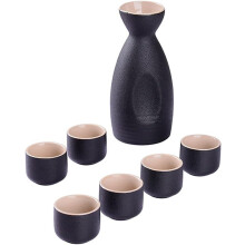 Japanese Sake Set 7 Piece Traditional Ceramic Drinkware with Heating Pot and Cups