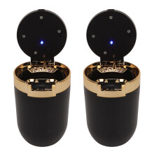 2Pcs Car Ashtray with LED Blue Light, Removable, Smokeless, ABS Metal
