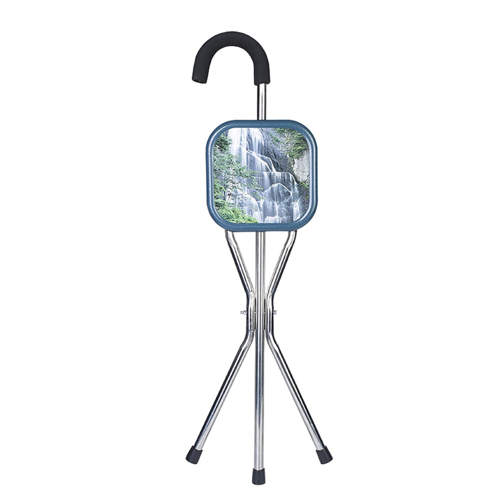 Walking Stick with Seat, Stainless Steel Folding Cane Chair for Elderly, NonSlip Tripod Base
