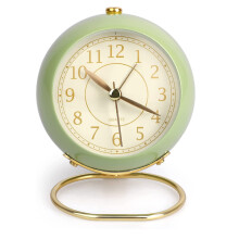 Horloge analogique de qualité avec socle en métal, mouvement silencieux (sans tic-tac), boîtier sphérique vintage en métal, idéale pour la