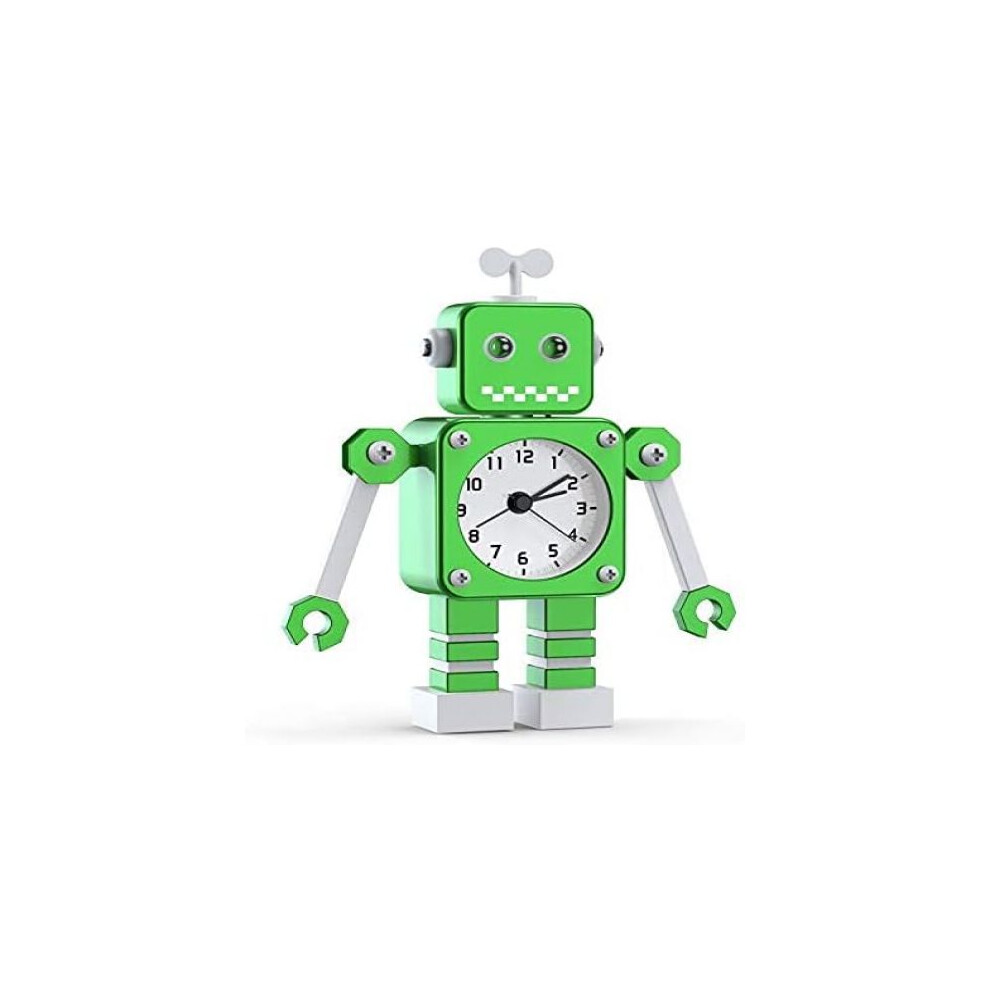 Decorative Metal Alarm Clock, Non-Ticking with Flashing Eye Lights, Silent Robot Design for Home and Kids' Room