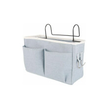 Bedside Storage Bag, Canvas and Iron Waterproof Hanging Organizer for Dorm Rooms, Hospitals, Bunk Beds (4 Pockets, 2 Side Hooks)