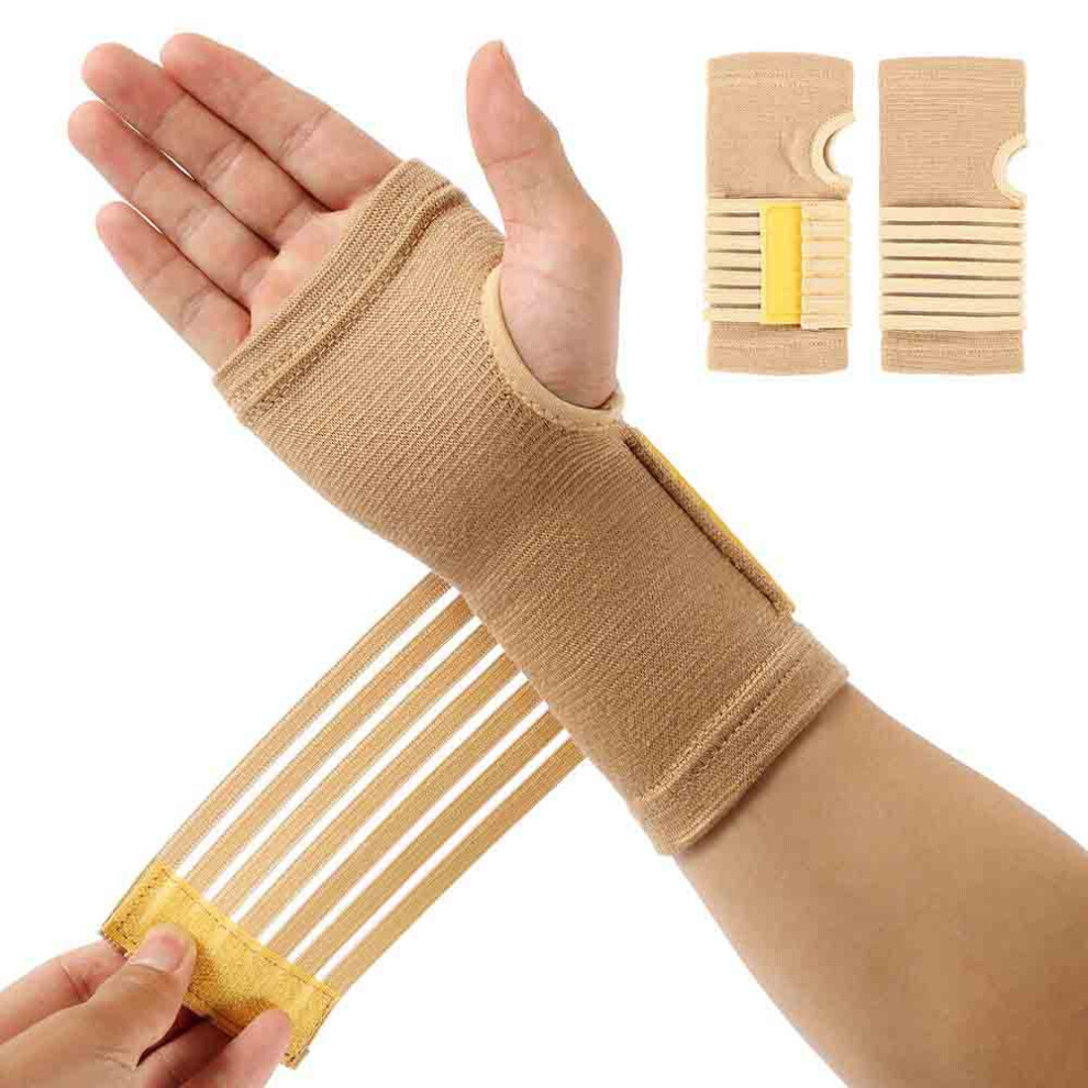 Wrist Brace with Ergonomic Support, Compression Wrap for Lightweight Flexible Use, Promoting Healing and Reducing Pain for Men and Women (Beige)