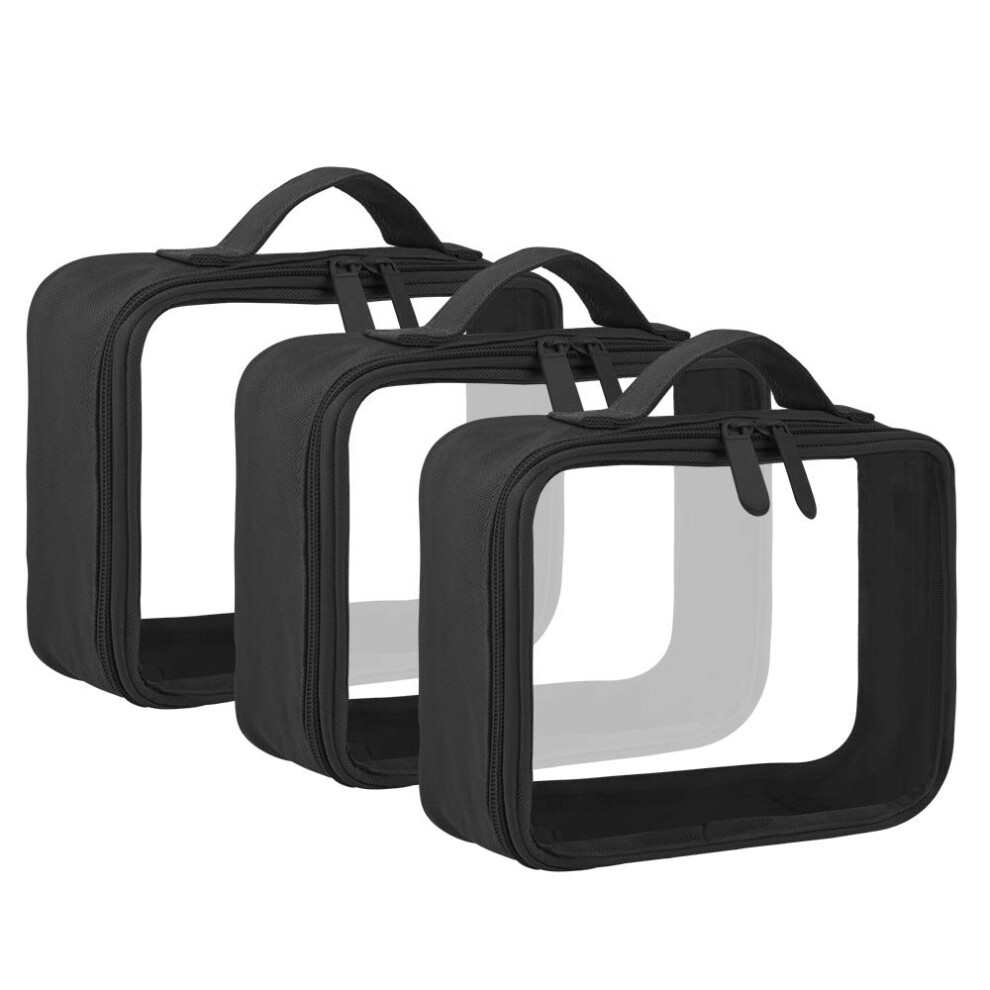 Airport Security Clear Bag, TSA Approved 3-1-1 Rule Compliant Transparent Organizer, Reusable, Water-resistant, Black (8.3*3*6.5inch) for Travel