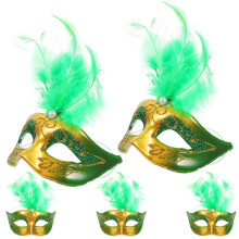 15Stk Grüne Mini Puppenmasken Feder Kunststoff