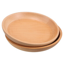 2Pcs Multipurpose Light Brown Wood Round Serving Plate for Food