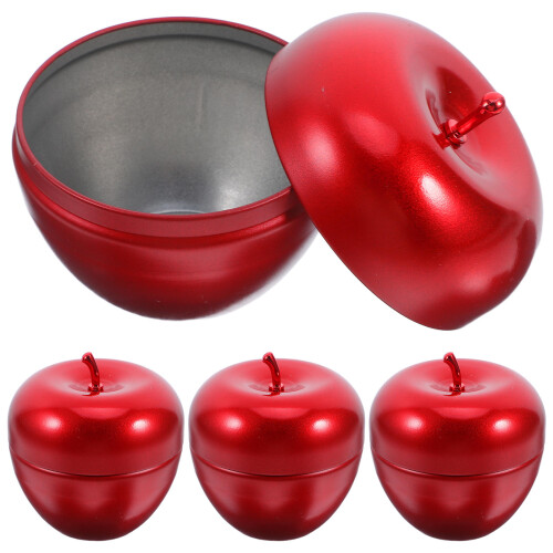 8Pcs Red Metal Apple Tin Boxes Creative Candy Storage Containers 1