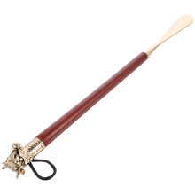2Pcs Long Handle Shoe Horn for Men Women Alloy Metal Brown Wood