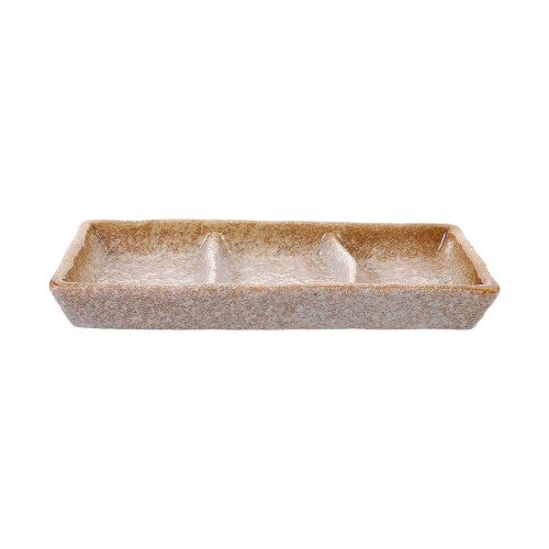 2Pcs Ceramic Sauce Tray Khaki Divided Serving Plates for Kitchen Use