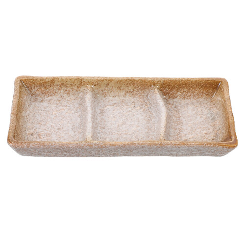 2Pcs Ceramic Sauce Tray Khaki Divided Serving Plates for Kitchen Use 2