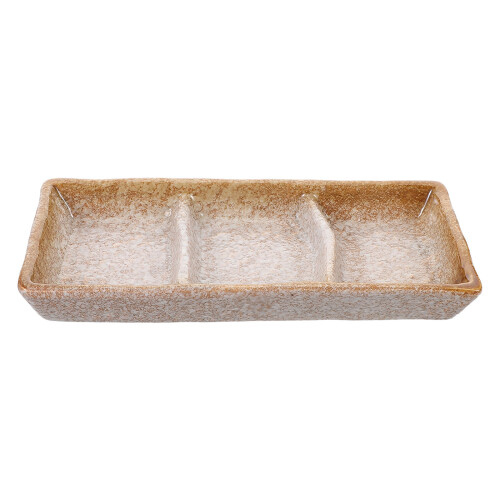 2Pcs Ceramic Sauce Tray Khaki Divided Serving Plates for Kitchen Use 1