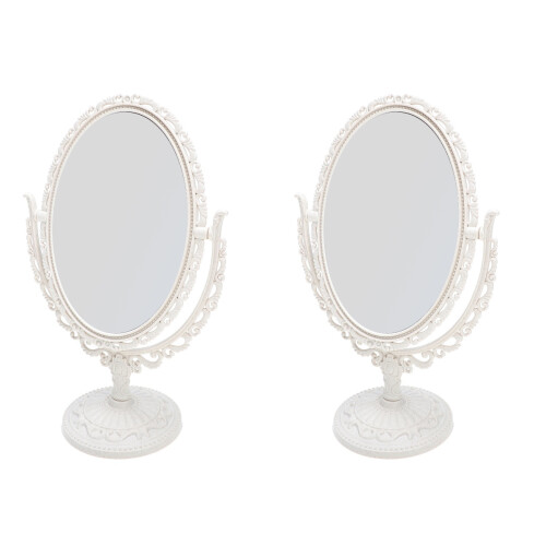 2Pcs Simple Vintage Oval Makeup Mirror Stable Beige Desktop Mirror 1