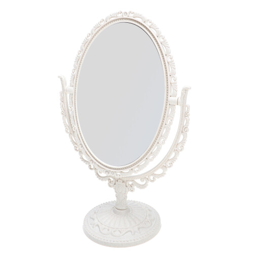2Pcs Simple Vintage Oval Makeup Mirror Stable Beige Desktop Mirror