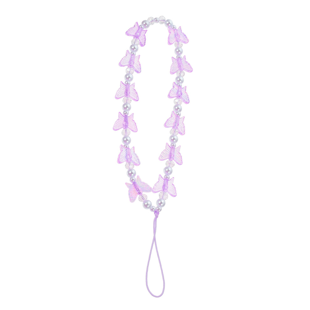 2Pcs Butterfly Phone Lanyard Pearl Strap For Phone Hanging Purple 3591469903621