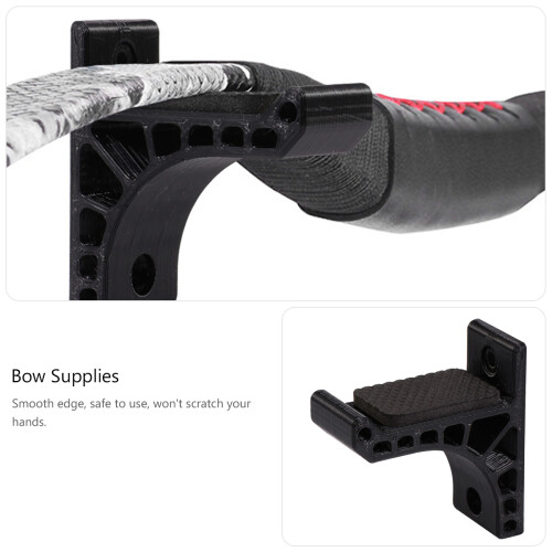 4Pairs ABS Black Bow Stand Wall Mount Adhesive Bow Storage Holder 2