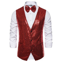 Sequin Vest Men's Size L Wine Red Shiny Sequins Festive Costume Stage Party Outfit