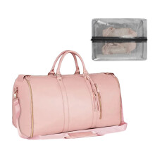 Garment Bag with Shoulder Strap PU Folding Suit Bag for-Pink