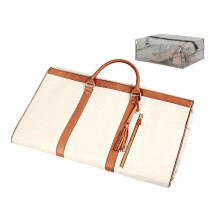 PU Folding Suit Storage Bag Large Capacity Hand Luggage-beigeS