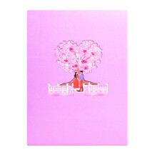 Lovely Sakuras Greeting Card with Envelope 3D Flower and Couple