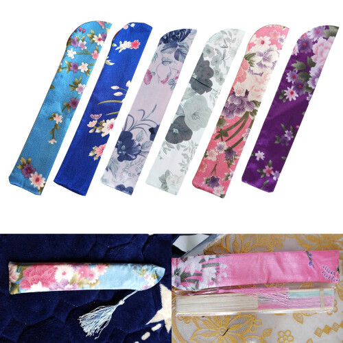 5Pcs Handhelds Folding Fan Storage Bag Vintage Flower-Grey 2