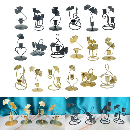 Iron Candle Holder Ginkgos Leaf Candlestick Holder-Black Type E 1