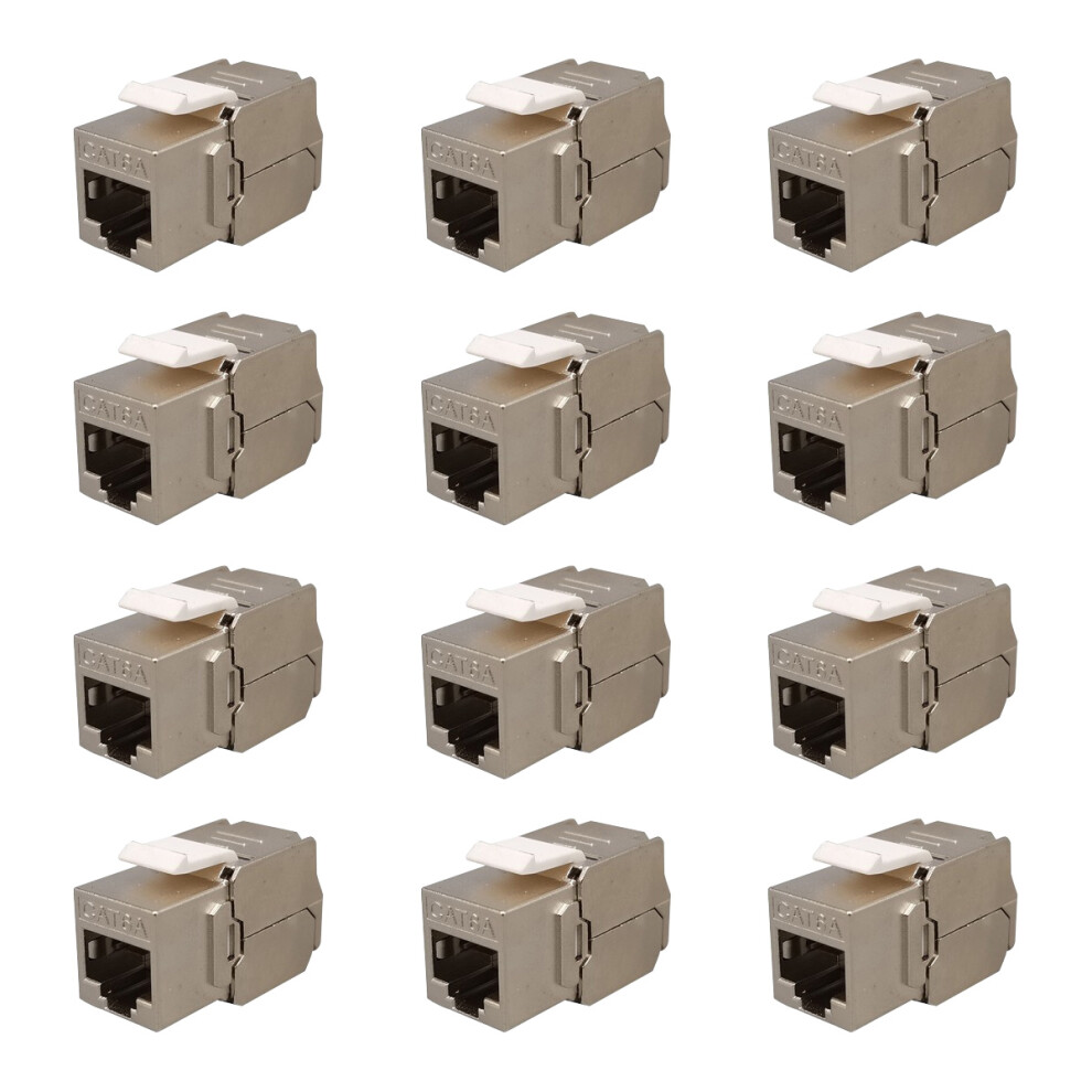 Shielded Cat6a Keystone Jack, Rj45 Connector With Corrosion Resistant Contacts For 10G Ethernet, Pack Of 12 Silver 9775230140529