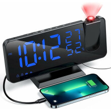 Réveil à projection pour votre chambre, grand écran LED avec projection réglable à 180, double alarme et fonction snooze, variateur de