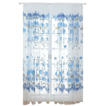 Transparente Voile-Gardinen, blau, hochwertiges Material, gestickte Blumen, florales Muster, selbstreinigend, für Schlaf- und Wohnzimmer