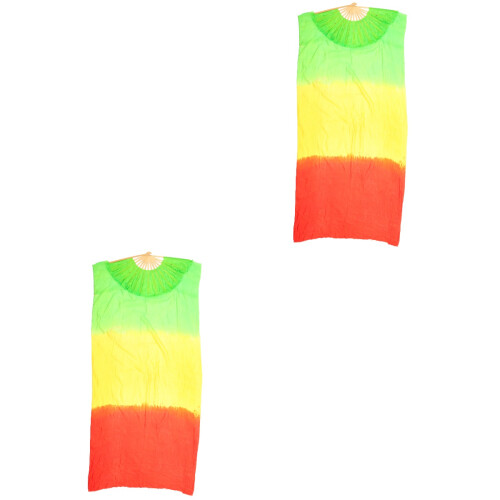 2Pcs Folding Silk Fan for Dance Multi Color Long Fan for Belly Dance 2