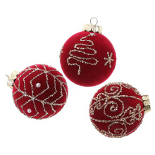 15Pcs Red Flocked Christmas Baubles Soft Xmas Tree Decorations