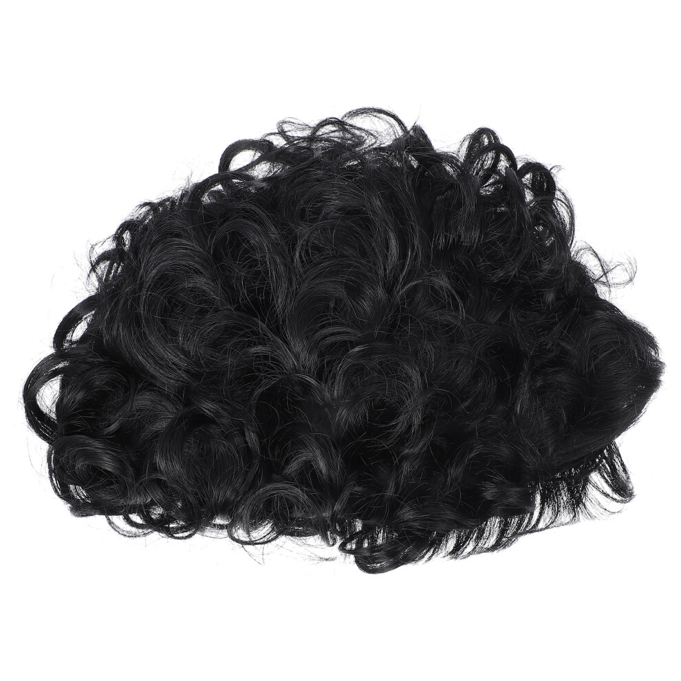 Artibetter Unisex Black 4Pcs Short Curly Wigs For Women Synthetic Wig With Bangs