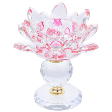 2Pcs Pink Crystal Lotus Tea Light Candle Holders Decorative Zinc Alloy