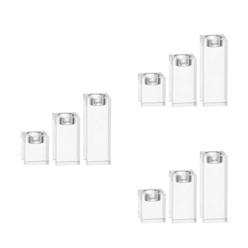 3Pcs Transparent Crystal Candle Holders Elegant Cube Tealight Display 2