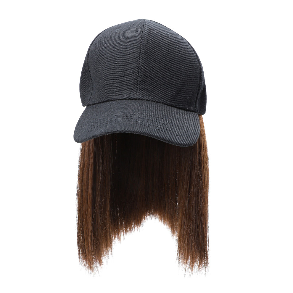 Villcase 2Pcs Black Short Straight Wig Hat Women One-Piece Hair Extension Chic